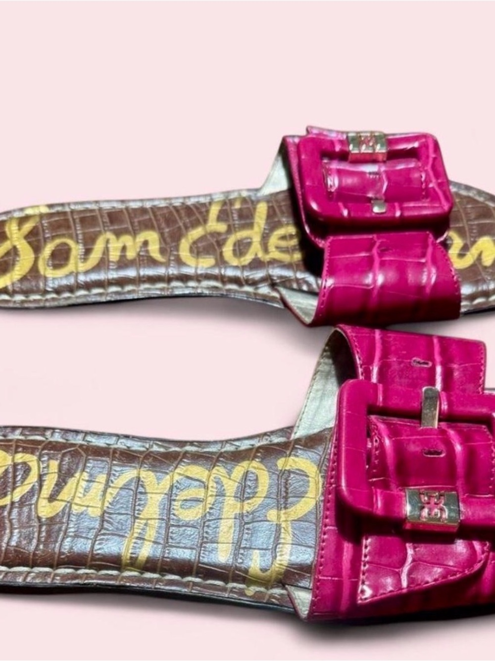 Sam Edelman Pink Croc Embossed Buckle Slide Size 7.5 - Picture 4 of 13